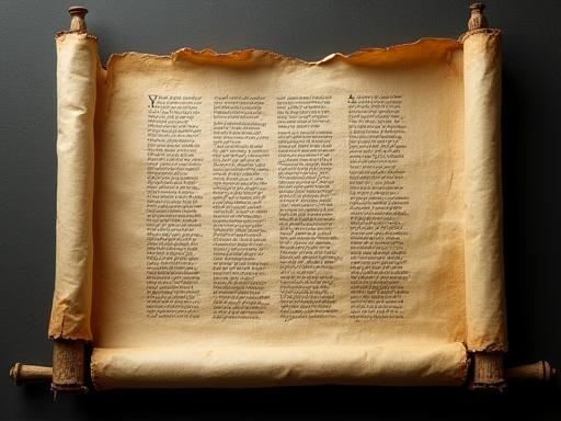 Rotolo di pergamena antica con scrittura calligrafica minuziosamente restaurato